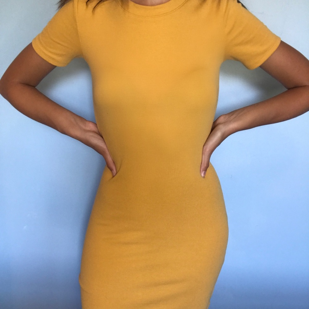 Yellow body con dress
